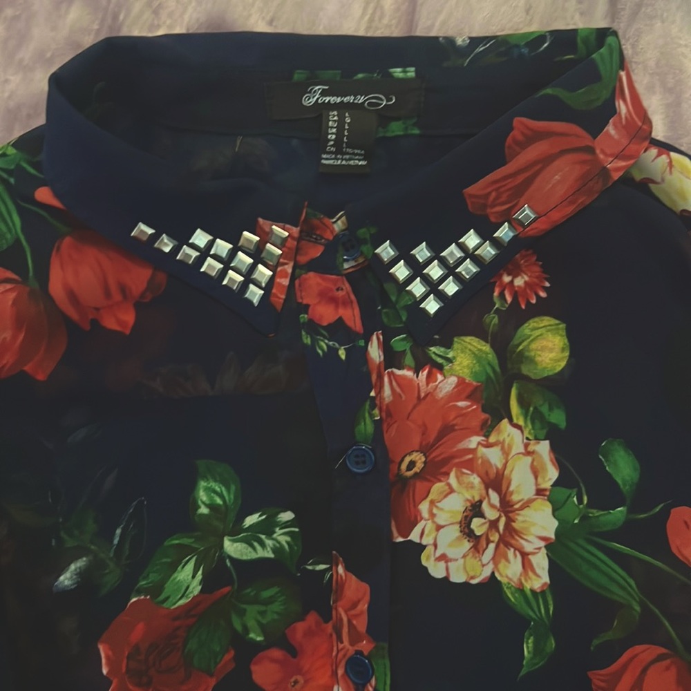 Sheer long sleeve floral button up blouse forever 21